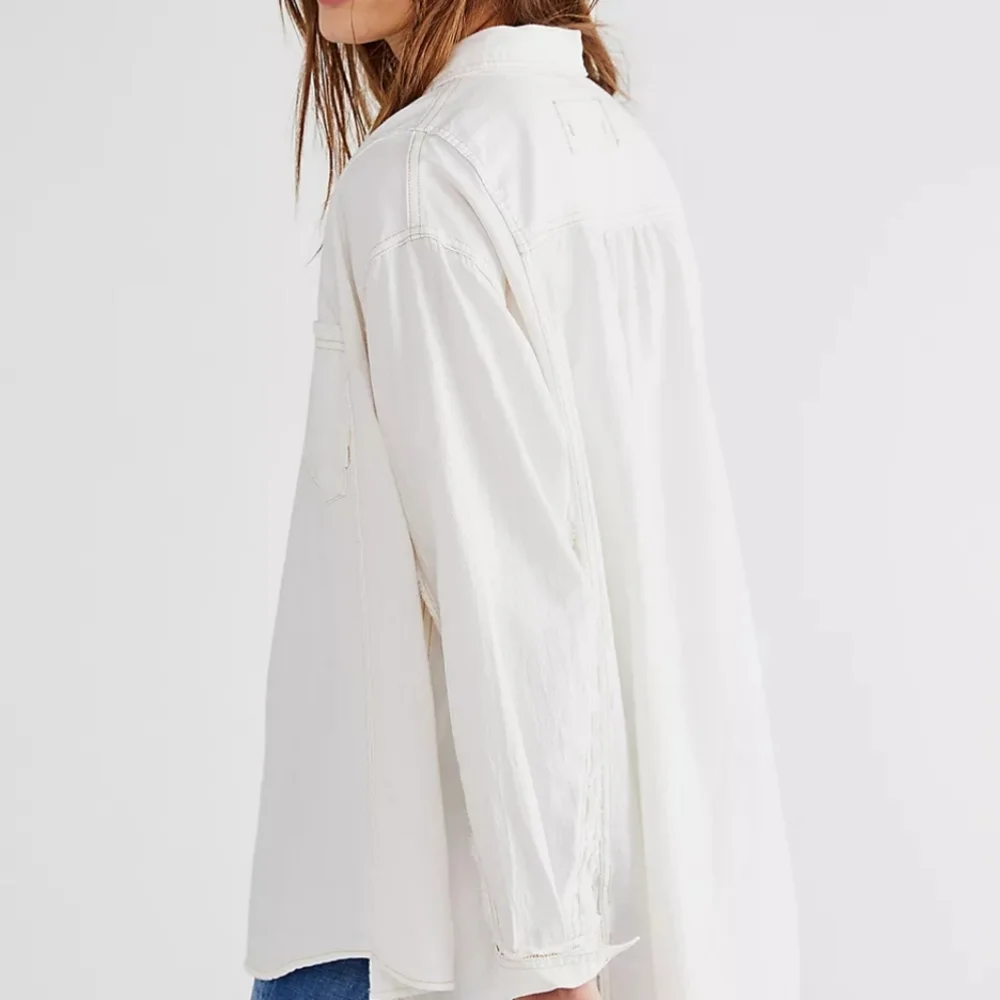 Free People Cream Oversized Button-Front Shirt